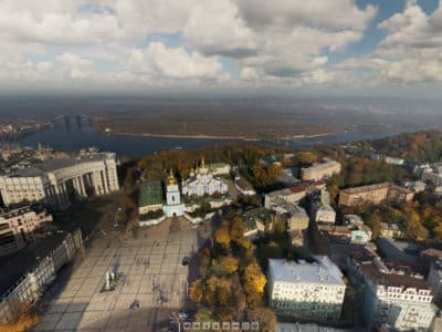 Съемка с дрона Днепр Аэропанорама Киева Михайловский Собор