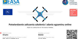 Сертификат пилота дрона EASA A1/A3 Пример сертификата пилота дрона EASA A1/A3