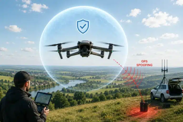 Дрон DJI под защитным щитом от GPS-спуфинга